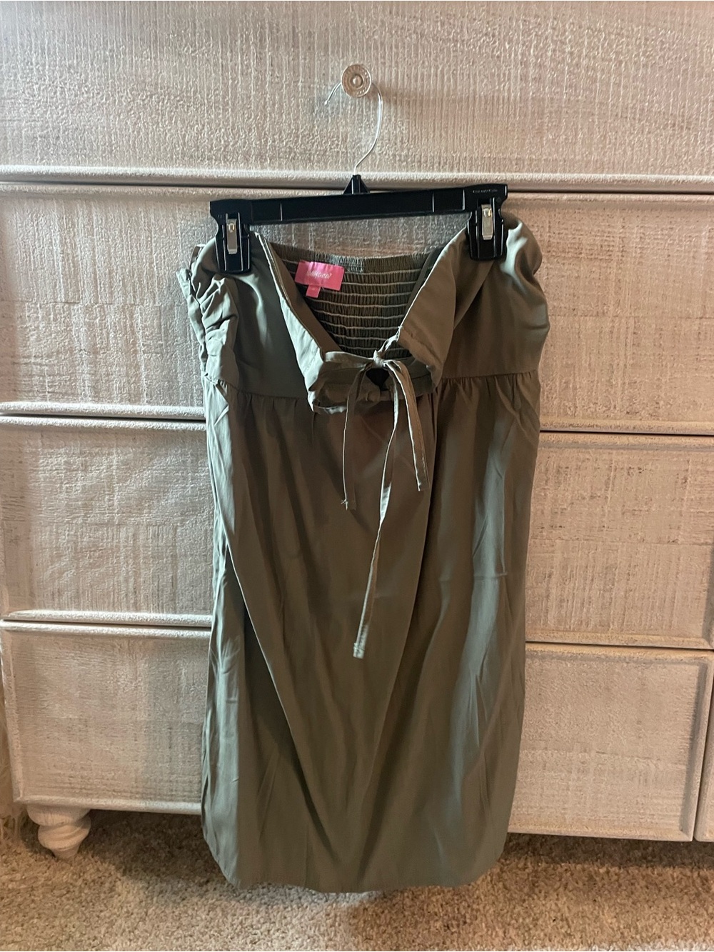 Women’s Olive Green Tie-Waist Strapless Dress